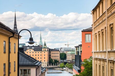 STOCKHOLM, SWEDEN - JULY 14, 2017: View over Riddarholmen from SÃ¶dermalm) in Stockholm, Swedenのeditorial素材