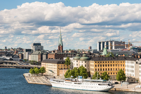 STOCKHOLM, SWEDEN - JULY 14, 2017: View over Riddarholmen island, church and Lady Hutton ship. City center of Stockholm, Swedenのeditorial素材