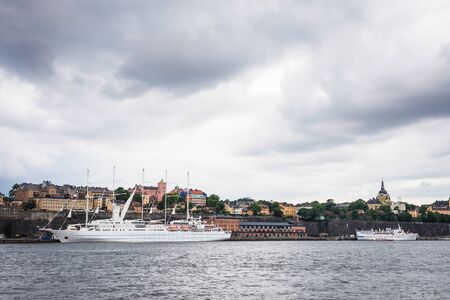 View over SÃ¶dermalm district in Stockholm, Sweden, seen from water, Baltic seaのeditorial素材