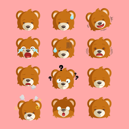 Cute bear head with 12 expressionsのイラスト素材