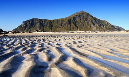Lofoten, Norway-Beach on the Norwegian Lofoten at low tide the seaの写真素材