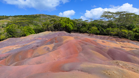 Colorful volcanic sand dunes on the island of Mauritiusの写真素材