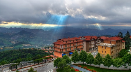 Aerial view above republic of San Marino in Italyの写真素材