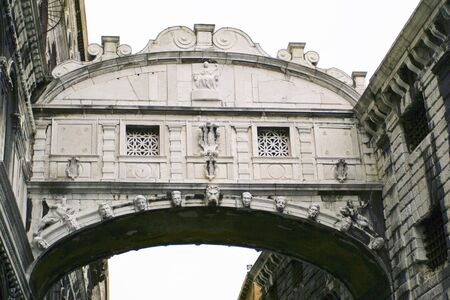 The image of the famous Bridge of Sighs between 2 buildings, prisons in Venice, Italy.のeditorial素材