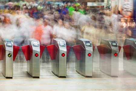 Telephoto image of many people on Chinese underground or subwayのeditorial素材