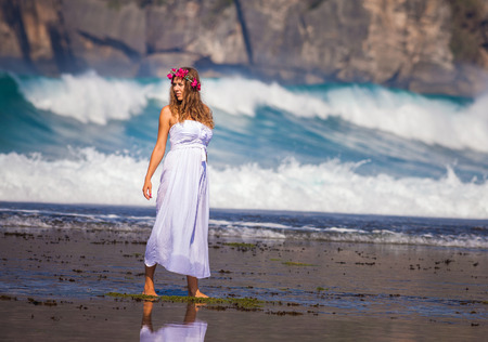 Bride with wedding bouquet, Sumbawa, Indonesiaの写真素材