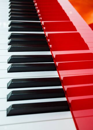 background of red piano, made in Germanyの写真素材