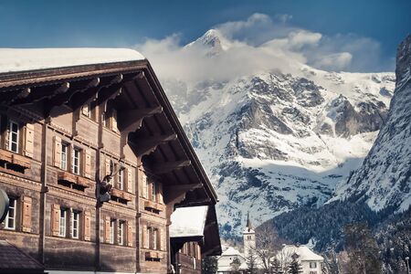 Christmas in Swiss Alps hotel, Grindelwald, Interlakenのeditorial素材