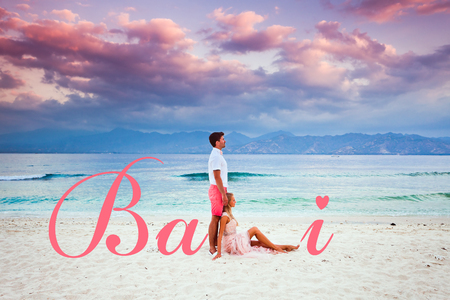 wedding couple just married near the beach at Baliの写真素材