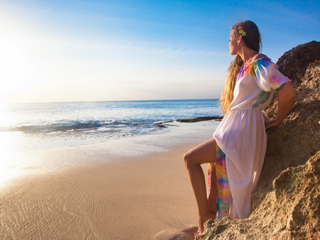 Bride near the ocean beachの写真素材