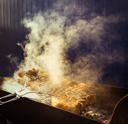 background of barbecue steak at outdoorの写真素材