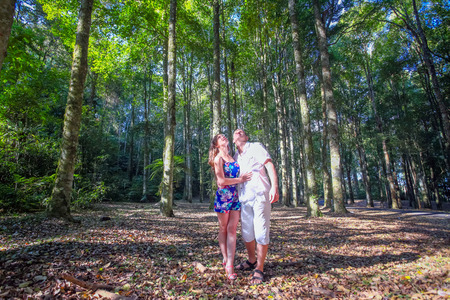 Happy couple at Bali tree parkの写真素材