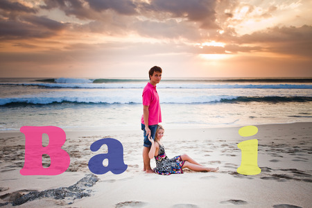 wedding couple with text of Bali, at the beachの写真素材