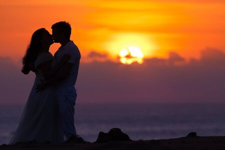silhouette background of first date of a coupleの写真素材