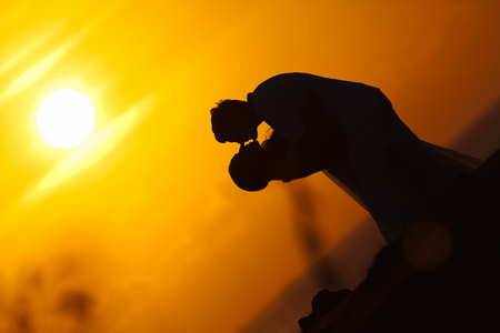 silhouette background of first date of a coupleの写真素材
