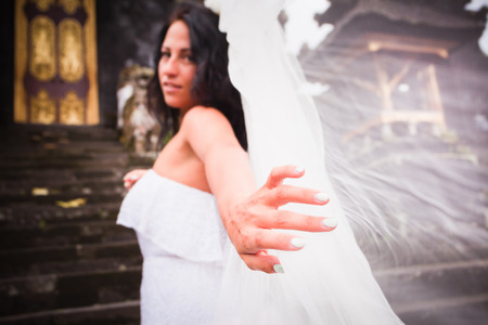 Bride with wedding veil, Baliの写真素材
