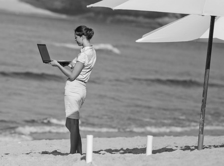 concept of office businesswoman uses laptopの写真素材