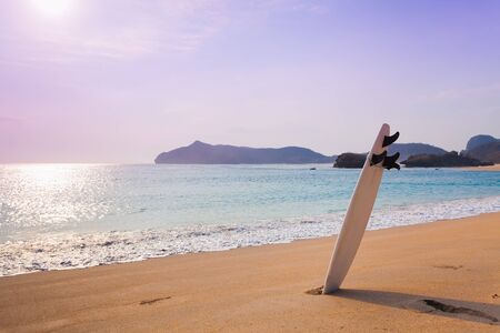 Surfboard on the wild beach of Sumbawa, Indonesiaの写真素材