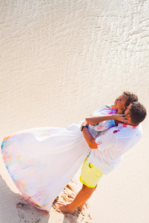 wedding couple just married at the beach, with copy space for any textの写真素材