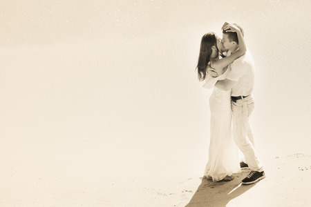 wedding couple just married near the beach at Hawaii with copy space for textの写真素材