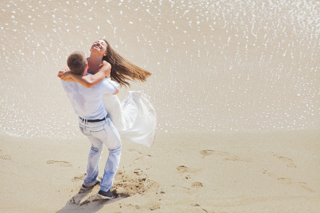 wedding couple just married near the beach at Hawaii with copy space for textの写真素材