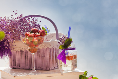 Wedding design of decoration at blue sea backgroundの写真素材