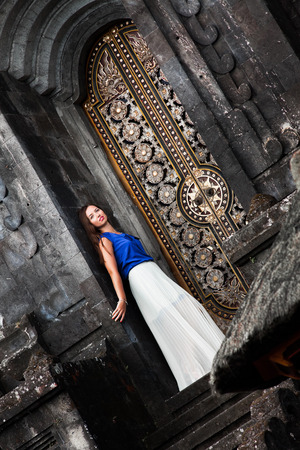 woman at the mystical temple in Baliの写真素材