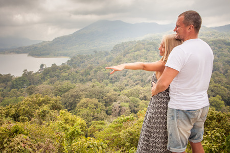 adventure couple at Indonesian mountain, Bali islandの写真素材