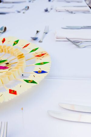 cutlery sets at white tableの写真素材