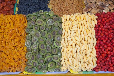 Image of different dried fruits sold in the market.の写真素材