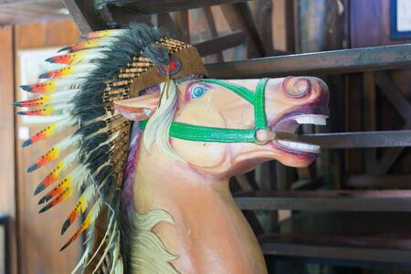 Picture of the interior in the form of a horse's head with an Indian headdress of feathers.の写真素材