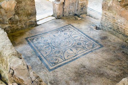 The image survived to our times tile, decorated in black and white, Rimini, Italy.の写真素材