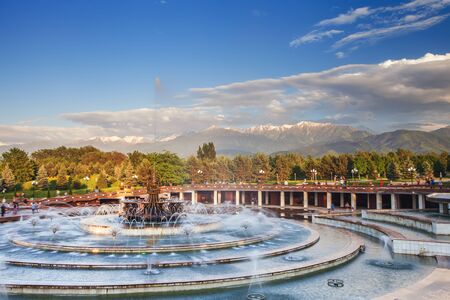 Fountain at Almaty, Kazakhstan. The park of the First President of Kazakhstanの写真素材
