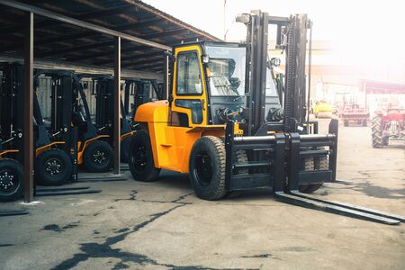 Reliable heavy loader, forklift truck. Heavy duty equipmentの写真素材