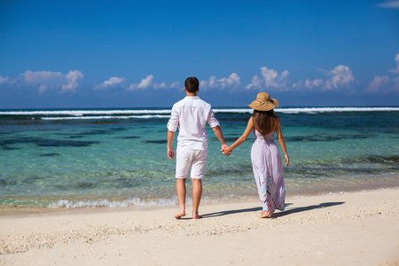 Portrait of Happy Couple, at the Beach, Holds Hands, Seaの写真素材