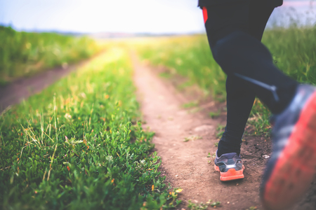 Jogging and running outdoors in natureの写真素材