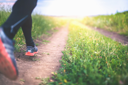 Jogging and running outdoors in natureの写真素材