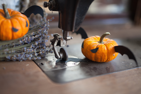 Fairy tale of Pumpkin with wings carved for the holiday of halloweenの写真素材