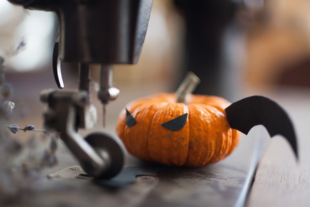 Fairy tale of Pumpkin with wings carved for the holiday of halloweenの写真素材