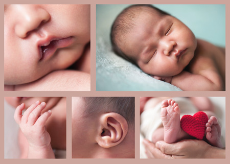 Collage several images of cute sleeping baby, newborn and mothercare conceptの写真素材