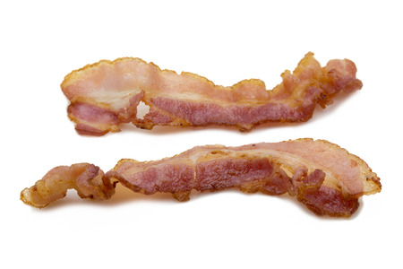 Fried Smoked Bacon isolate on white background concept.の写真素材
