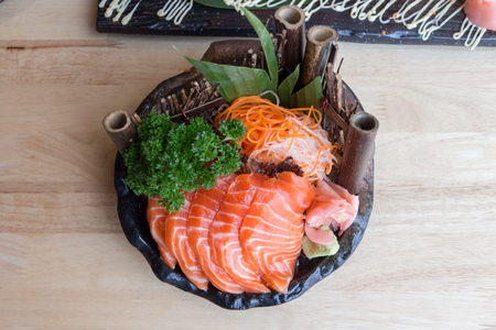 Raw salmon sashimi , Japanese foodの写真素材