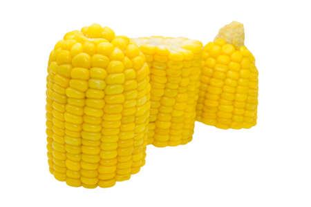 Boiled corn isolated on a white background concept