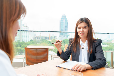 Businesswoman or manager interview her candidate - interview conceptの写真素材