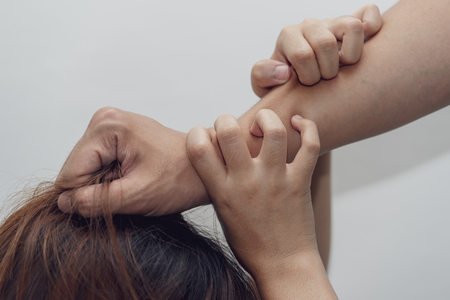 Man beat his fear wife or woman and pull her hair - crime and violence concept.の写真素材