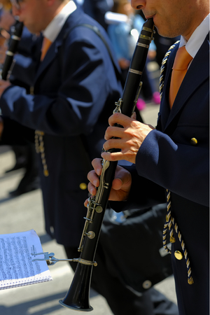musician playing a clarinet during the patron feastの写真素材
