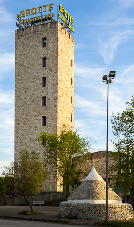 Panoramic tower built at the entrance of the caves of Castellana, Apulia. Italyの写真素材