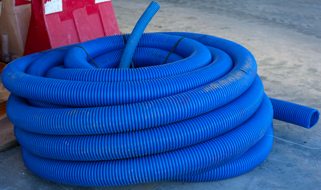 roll of corrugated conduit for microtrench in urban areasの写真素材