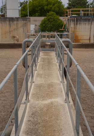 Activated sludge tank at a wastewater treatment plant.の写真素材
