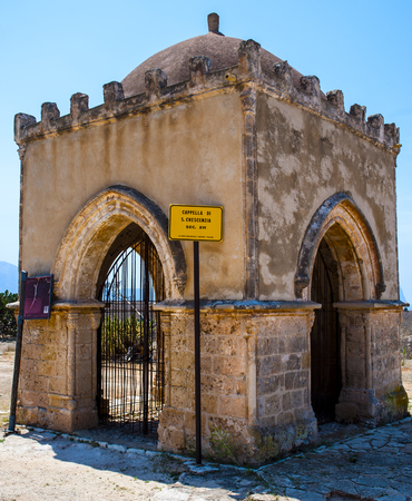 Chapel of Saint Crescentia in San Vito lo Capo Sicily. Italy.Small square chapel built in the thirteenth century in honor of the nurse of St. Vitus, St. Crescentiaの写真素材